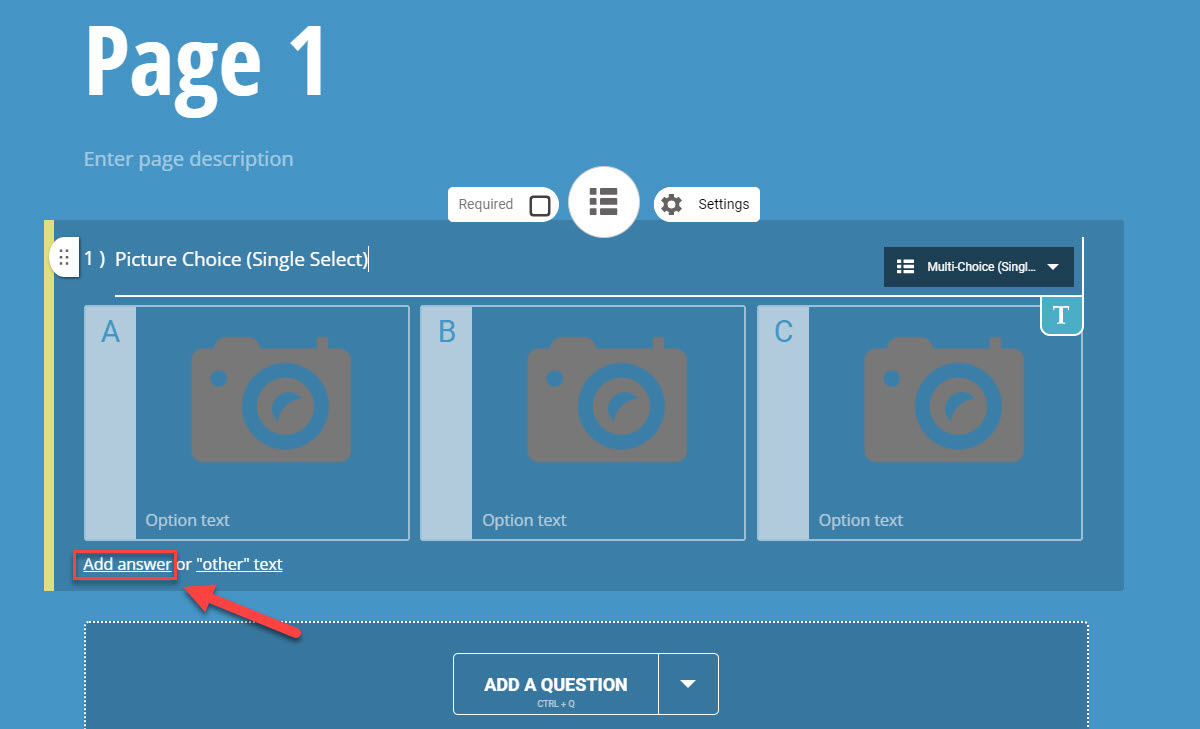 Add Answers to Picture Choice (Single Select)