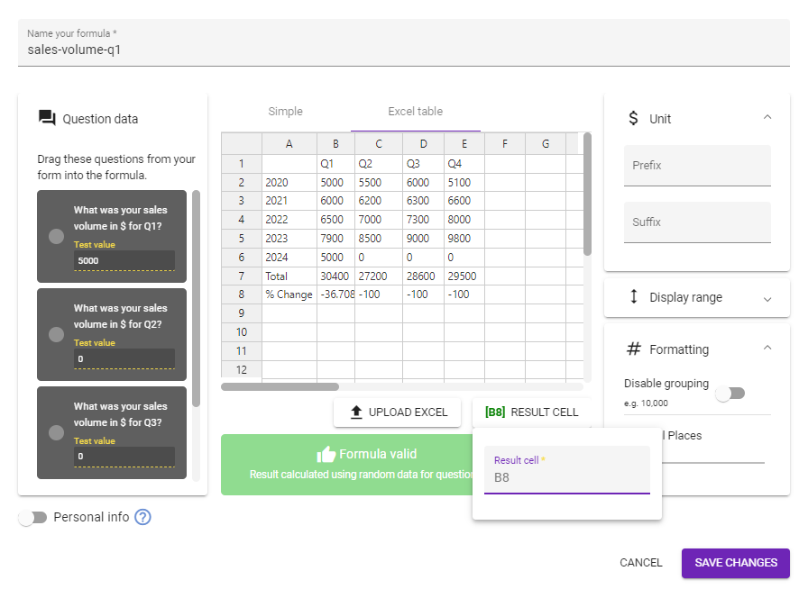 Map Result Cells For Excel Calculators