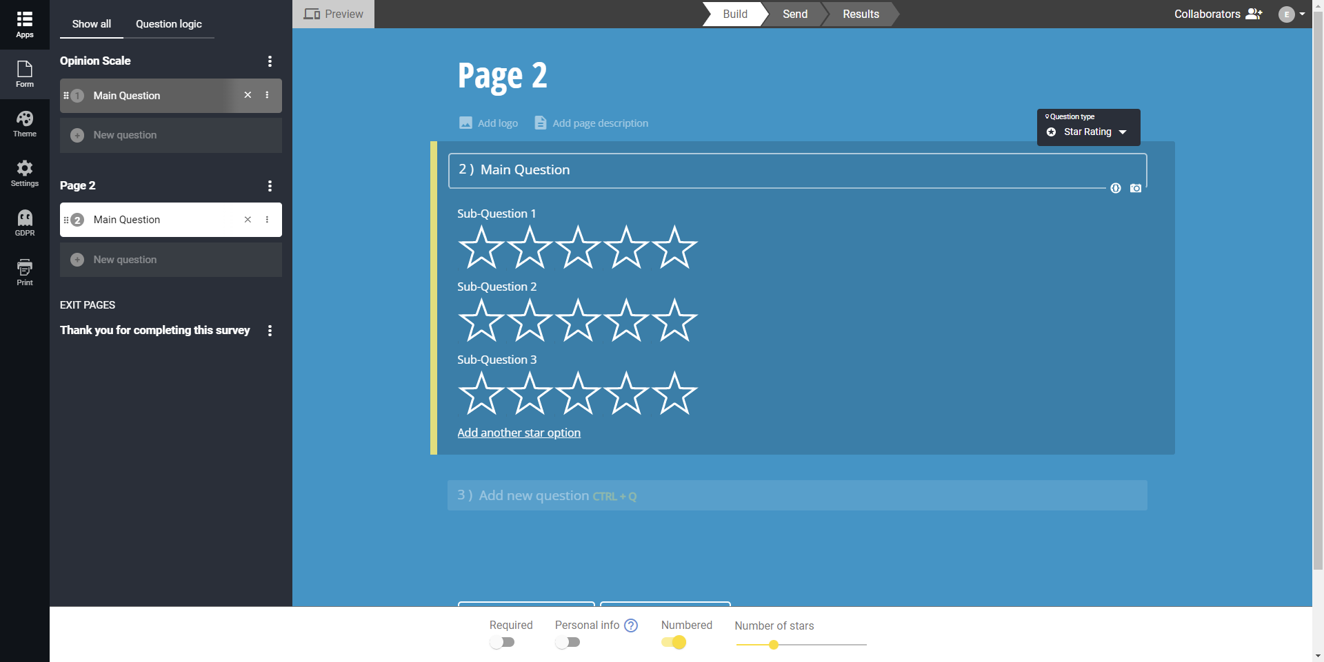 Star Rating With Sub-Questions