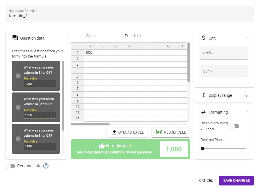 Excel Style Formula Builder