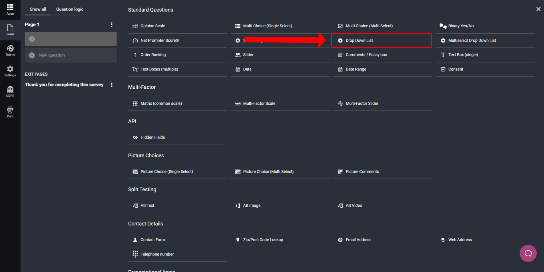How To Add A Drop Down List To A Survey