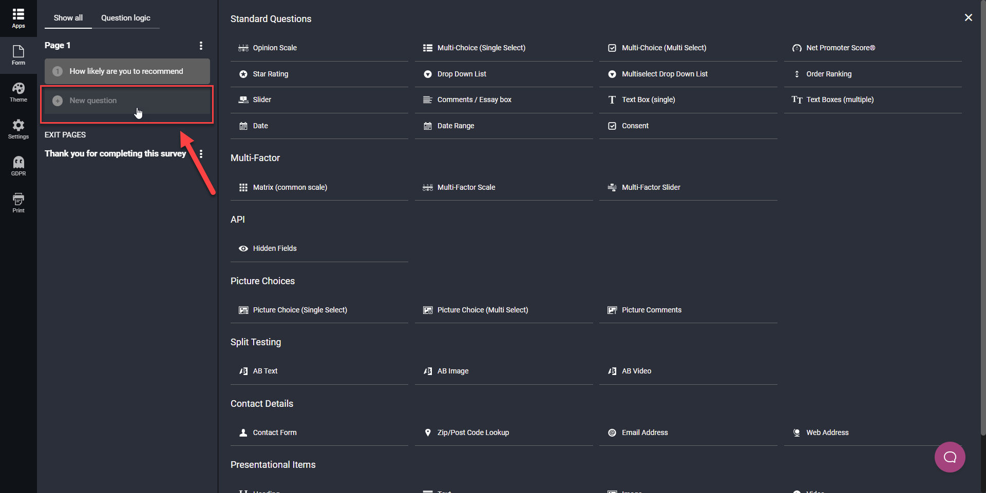 Add Survey Questions Manually